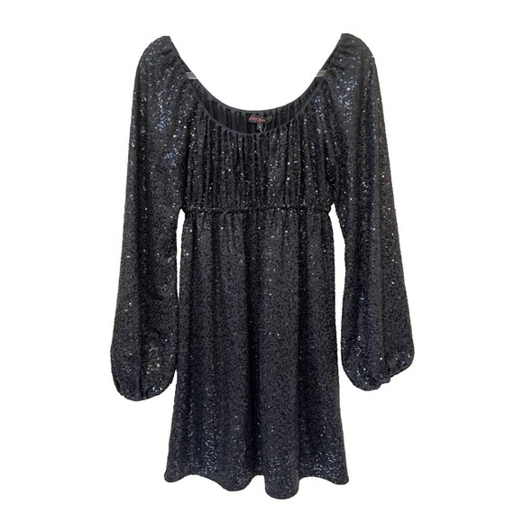 Betsey Johnson Dresses & Skirts - Betsey Johnson Vintage 90s Black Sequin Empire Waist Babydoll Mini Dress size S